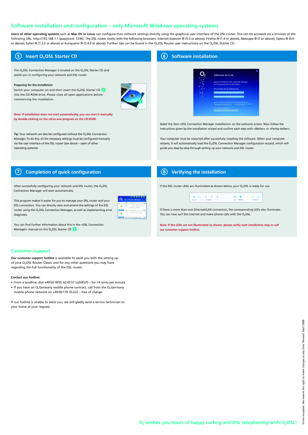 O2 Innovations DSL Router manual Insert O2 DSL Starter CD, Software installation, Completion of quick configuration 